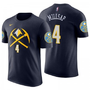 T-shirt en jersey avec nom et numéro de ville bleu marine Paul Millsap de Denver Nuggets ^ 4