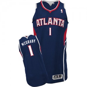 NBA Tracy Mcgrady Authentic Men's Navy Blue Jersey - Adidas Atlanta Hawks &1 Road