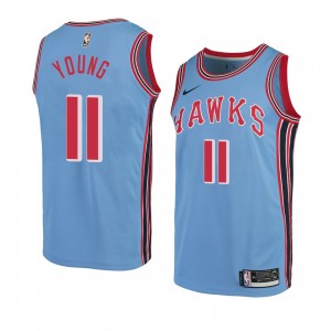 Blue Atlanta Hawks ^ Maillot Classique 11 Trae Young pour hommes en bois dur